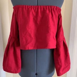 One of a kind handmade red off the shoulder top